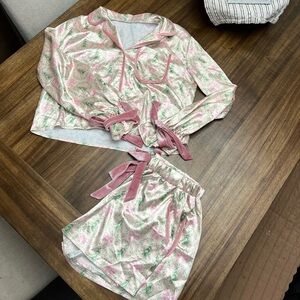 Amazon Satin Floral Pajama Set - Pink and Green